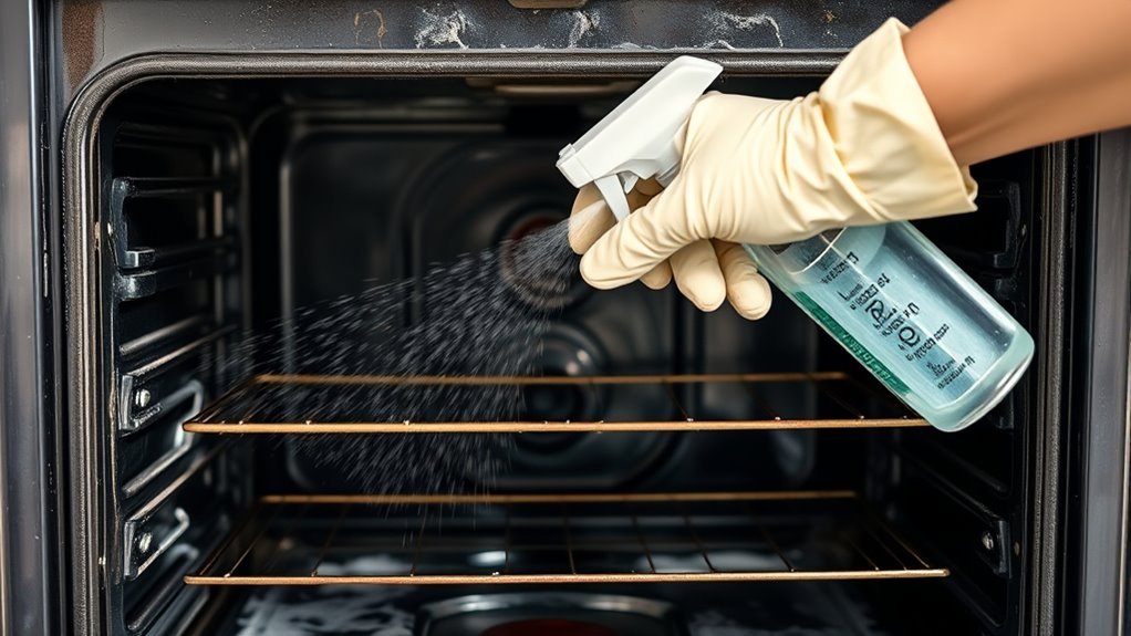 apply oven cleaning solution carefully
