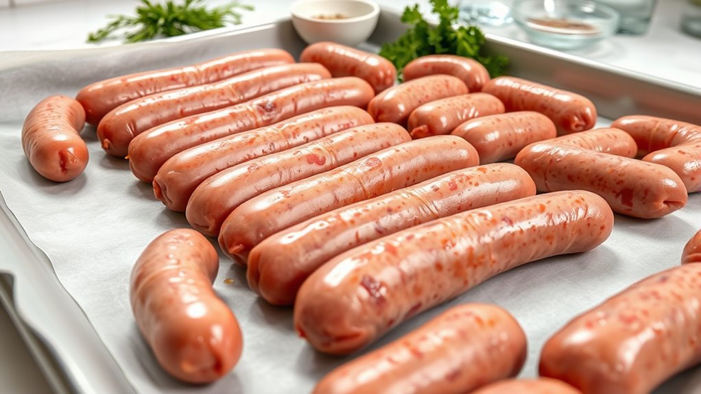 prepare evenly sized oiled sausages