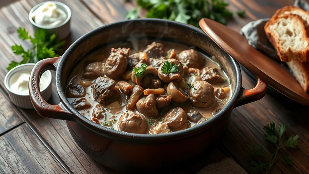 slow cooked tender beef stroganoff